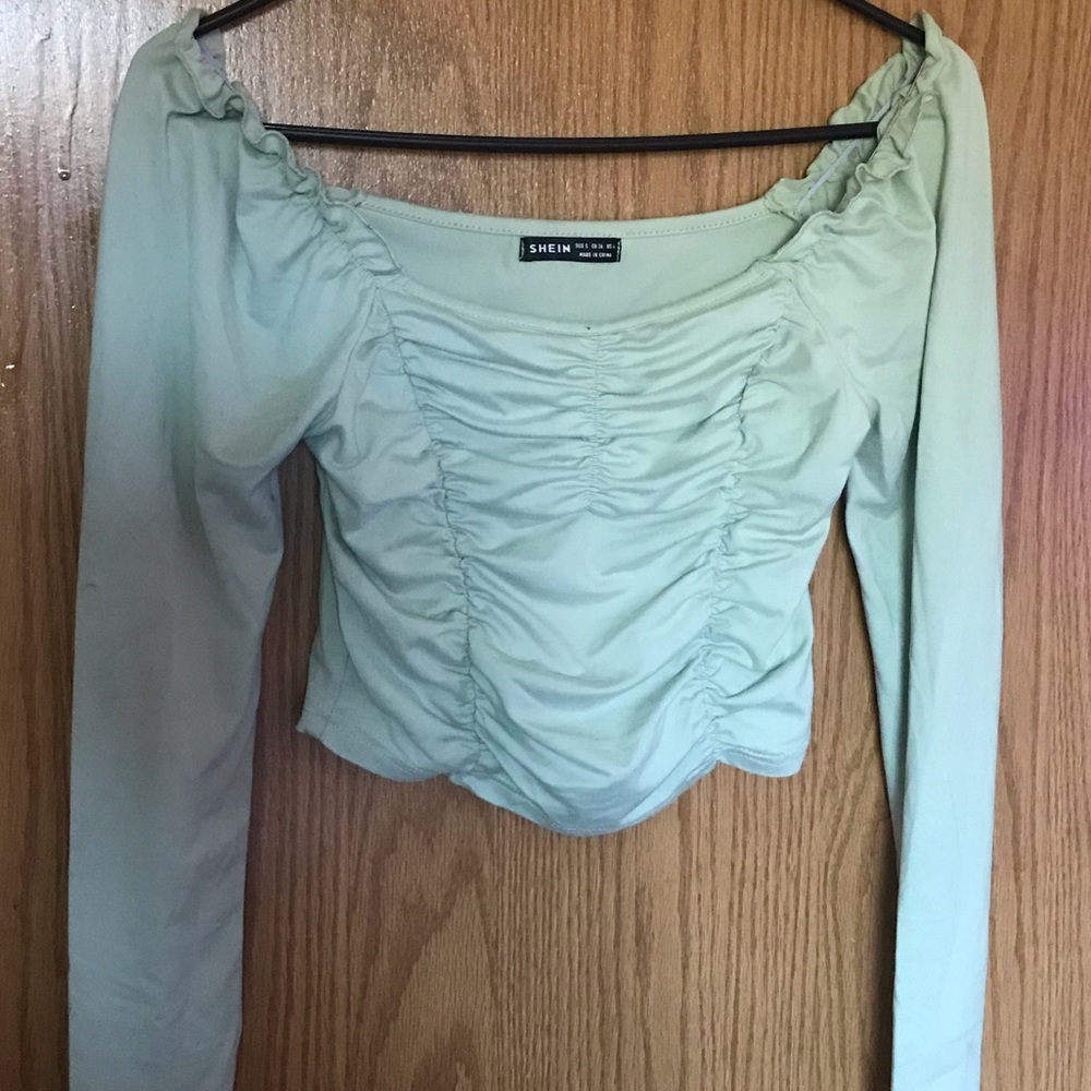 Pastel green long sleeve ruched top